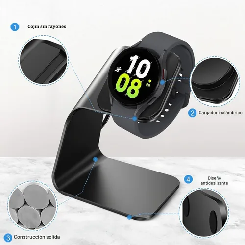 Vista 3 de NANW Base de carga compatible con Samsung Galaxy Watch 7/6/5 Pro/4/3/Active 2 - Cable de carga de repuesto USB, accesorios de soporte de muelle