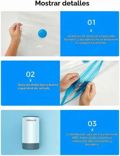 Vista 6 de Kit de almacenamiento al vacío para filamento Creality, bomba automática, secado y limpieza premium, 8 bolsas de almacenamiento selladas