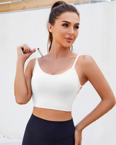 Vista 3 de Sujetador deportivo para mujer con sujetadores integrados, sexy línea larga, tirantes delgados, parte superior de yoga con espalda abierta, push up