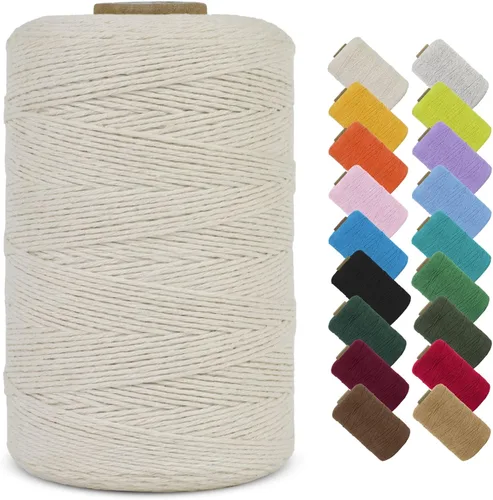 Vista 15 de Cuerda de macramé de algodón natural de 0.039 in x 426 yardas, cuerda de colores para manualidades, fabricación de joyas, colgar en la pared Verde