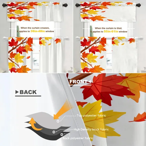 Vista 448 de Shrahala Orange Autumn Autumn Blackout Curtain Tiers, Fall Kitchen Valance Light Blocking Tier Drapes with Rod Pocket, 2 Pack 26 X 24 in