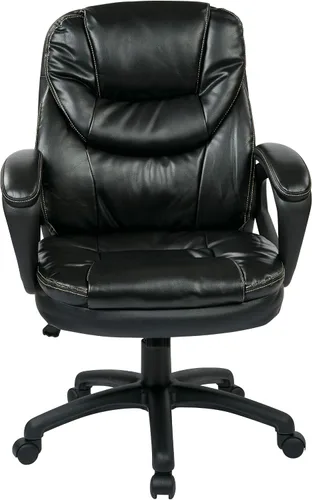 Vista 4 de Office Star Deluxe sobremedida silla de piel sintética con brazos acolchada, Cuero falso Nylon, Negro