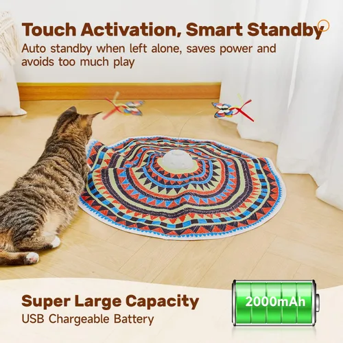 Vista 6 de Potaroma Juguetes para gatos recargables, escondite 3 en 1, diversión interactiva automática, mariposa aleteante, pluma móvil, varita para gatito