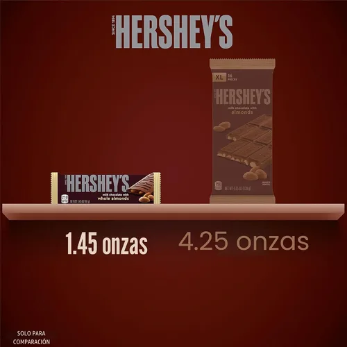Vista 4 de Barras de chocolate con leche HERSHEY'S con almendras enteras, 1.45 oz (36 unidades) Hershey Chocolate Bars with Whole Almonds, Kosher and Gluten