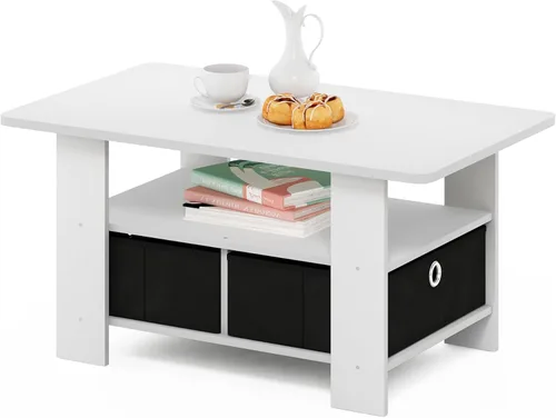 Vista 13 de Furinno Andrey - Mesa de café con cajón, color roble francés gris/negro