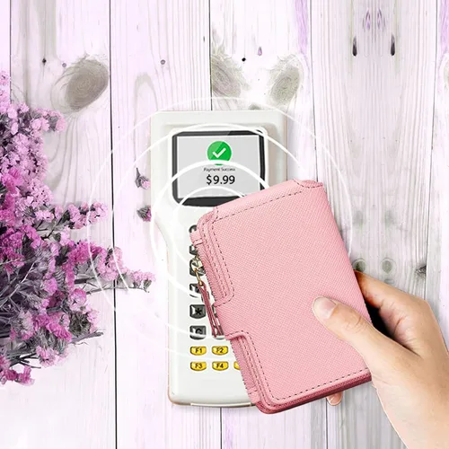 Vista 42 de Cartera con llavero, tarjetero con bloqueo RFID de piel, funda para tarjetas de crédito con cremallera para mujer
