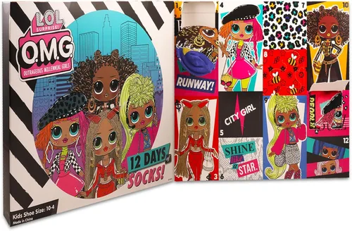 Vista 3 de LOL Surprise - Juego de regalo de calcetines para niñas, paquete con 12 pares de calcetines LOL OMG para niñas, tallas 6-8 Plus, calcomanías