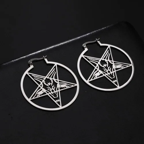 Vista 5 de LIKGREAT Aretes grandes de pentagrama para mujer, aretes de aro con hebilla de pentáculo, pendientes de Wiccan paganos, joyería de fiesta