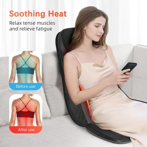 Vista 3 de CuPiLo Masajeador de cuello y espalda para silla, masajeador de espalda completa con calor para aliviar el dolor de tejido profundo, almohadilla
