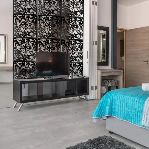 Vista 6 de ANMINY Paneles divisores de habitación colgantes, patrón de talla de flores Negro