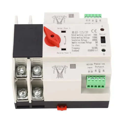 Vista 9 de Hilitand AC110V 100A Interruptor de transferencia automática de energía 2P ATS Generador Cambio 1.378 in Montaje en carril