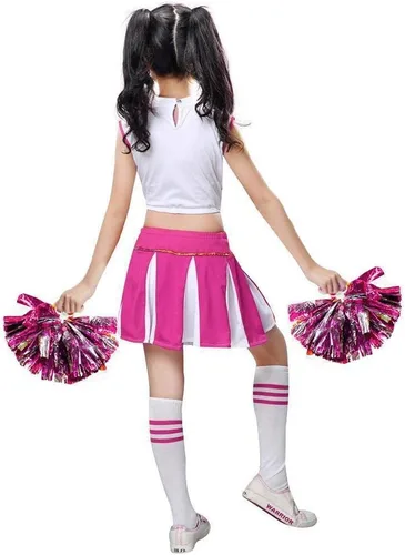 Vista 4 de LOLANTA Disfraz de animadora para niñas, conjunto de falda plisada con pompón