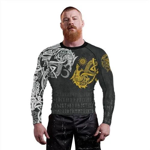 Vista 6 de Viking Tatoo - Camisas de compresión para hombre, manga larga, protección contra erupciones para MMA, BJJ, Grappling Base Layer Combat