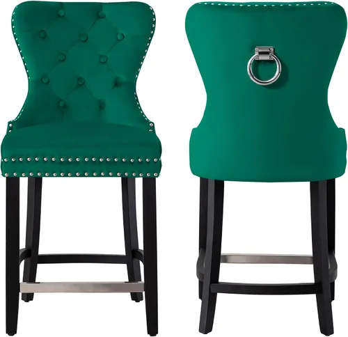 Vista 4 de WestinTrends Wordford Taburete de terciopelo copetudo de 24 pulgadas (juego de 2), negro, terciopelo verde oscuro