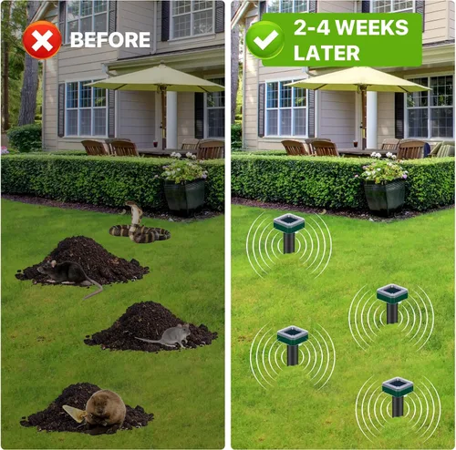Vista 4 de Tirgo Repelente de topos con energía solar para césped, repelente de serpientes para patio, trampa repelente de troncos de marmota, ultrasónico