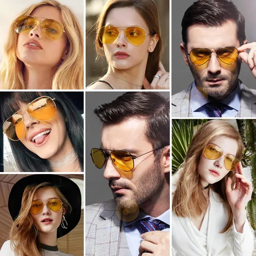 Vista 2 de MEETSUN Aviator Night Vision Driving Glasses Anti Glare Polarized Nighttime Glasses HD Yellow Lens