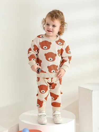Vista 3 de Ropa de bebé niño niño manga larga con estampado de oso + pantalones deportivos