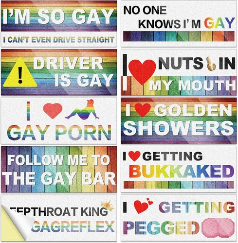 Vista 9 de Frienda 10 piezas de calcomanías para parachoques divertidas con pegatinas LGBT arcoíris, pegatinas para parachoques de broma para autos, accesorios