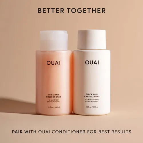 Vista 4 de OUAI Champú Espeso - Champú Hidratante con Queratina, Raíz de Malvavisco, Manteca de Karité, Aceite de Aguacate para Cabello Grueso - Fortalece e