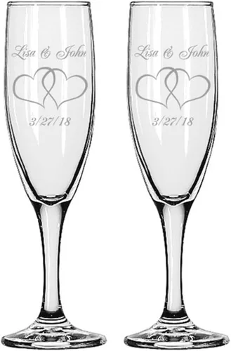 Vista 30 de GIFTS INFINITY® Juego de 2 copas de champán grabadas para boda con corazón de Infinity, copas personalizadas para brindis - Regalo para el Día