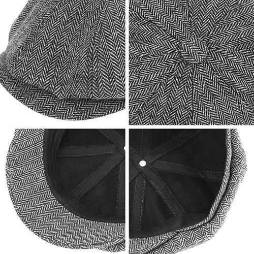 Vista 6 de Newsboy - Gorra para hombre, mezcla de lana de tweed de espiga