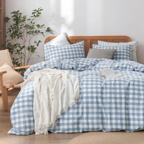 Vista 30 de BESTOUCH Juego de funda de edredón 100 % algodón lavado, tacto súper suave, cómodo, elegante, ligero, juego de ropa de cama de 2 piezas, color gris