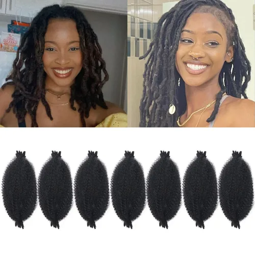 Vista 7 de Cabello afro trenzado elástico de 16 pulgadas, paquete de 3 marley twist para rastas falsas, trenzas rizadas de mariposa, cabello trenzado marley