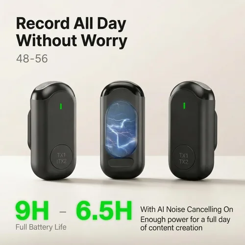 Vista 8 de Mini micrófono inalámbrico para iPhone Android, mini micrófono para grabación de video, micrófono profesional de solapa Plug & Play con reducción