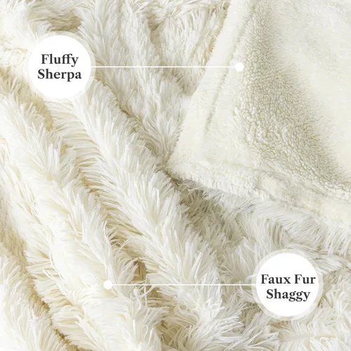 Vista 3 de PAVILIA Manta mullida beige crema para sofá, afelpada y cálida, súper suave y gruesa de piel sintética y sherpa, 50 x 60 pulgadas