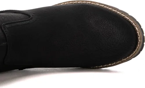 Vista 6 de GLOBALWIN - Botas de combate de equitación altas con cordones para mujer, cómodas botas góticas de motocicleta para mujer con cremallera y tacón