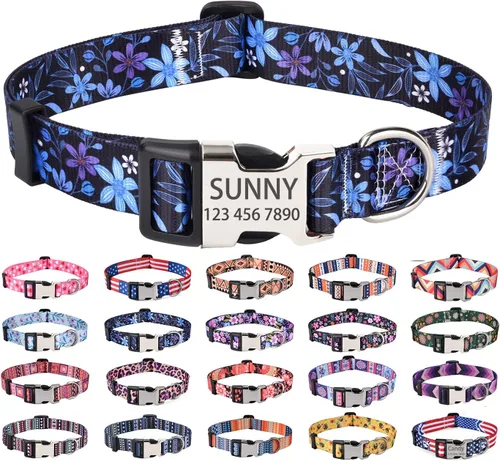 Vista 30 de Mihqy Collares de perro personalizados, collar de perro personalizado con nombre y número de teléfono, múltiples patrones y 4 tamaños de collar