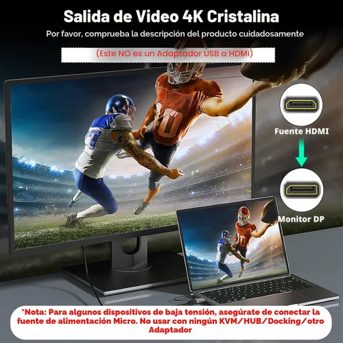 Vista 2 de UANTIN Adaptador HDMI a DisplayPort, 4K @60Hz Uni-Direccional solamente - 1