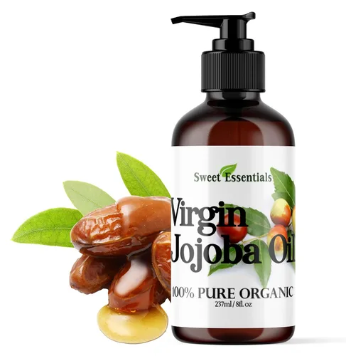 Vista 2 de Aceite de jojoba orgánico sin refinar de alta calidad, 8 onzas con bomba, importado de Argentina, 100% puro, prensado en frío, para cabello, piel
