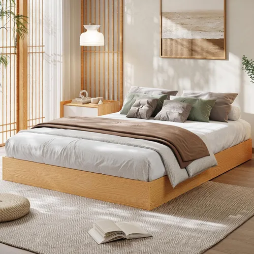 Vista 8 de GarveeHome - Marco de cama con plataforma de madera, marco de cama individual sin cabecero Marco de cama de suelo, diseño de perfil bajo, soporte