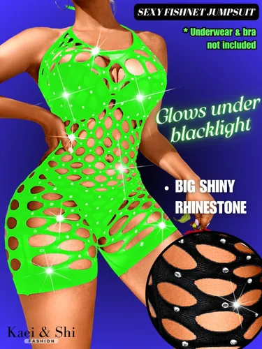 Vista 2 de Kaei&Shi Body brillante de red con diamantes de imitación, trajes de rave, lencería halter Verde oscuro