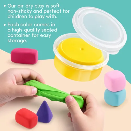 Vista 6 de Drama Planet Kit de arcilla seca al aire para niños, viene con guía de instrucciones con 4 escenas y 26 tutoriales de proyectos, 18 latas de arcilla