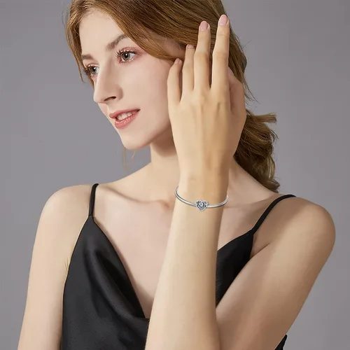 Vista 4 de PEIMKO Dije personalizado de plata de ley con diseño de corazón de flor de nacimiento y corazón de flor de nacimiento, pulsera de serpiente, regalo