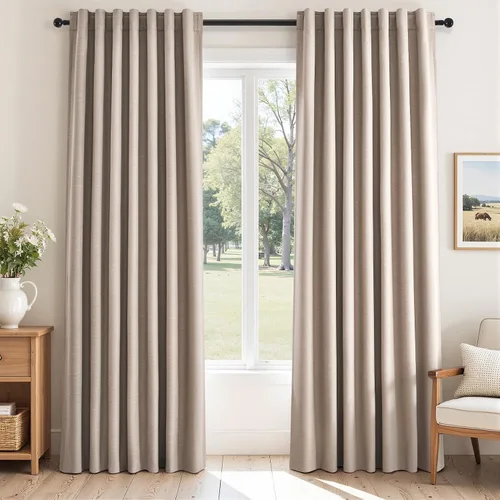 Vista 55 de Topfinel Cortinas opacas, blanco beige, 2 paneles, ventanas pequeñas, textura, mezcla de lino, bohemia, abedul, rural, gancho, bolsillo trasero