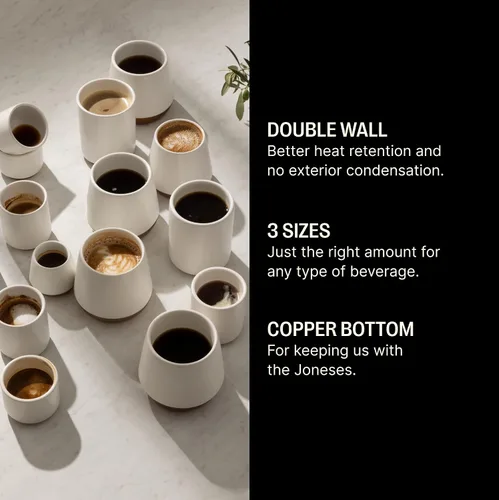 Vista 2 de Fellow Joey - Taza de café de cerámica de doble pared, refinada y sofisticada, color blanco mate, taza individual de 8 onzas