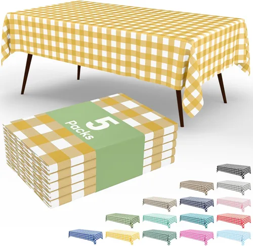 Vista 33 de Smiry Paquete de 3 Manteles Desechables de Cuadros Gingham Color Caqui - 54" x 72" Mantel de Plástico de Servicio Pesado, Cubiertas de Mesa