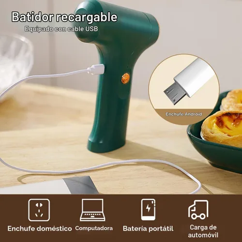 Vista 6 de Batidor eléctrico de mano, recargable por USB, batidor de huevos portátil inalámbrico con 2 batidores desmontables con 3 modos de velocidad