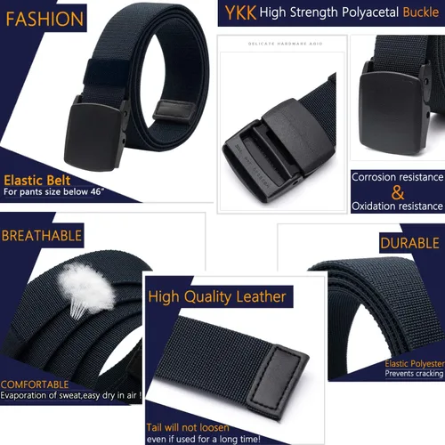 Vista 5 de LionVII Cinturones elásticos para hombre con hebilla de plástico sin metal para deportes de trabajo, fácil de recortar para adaptarse a cintura