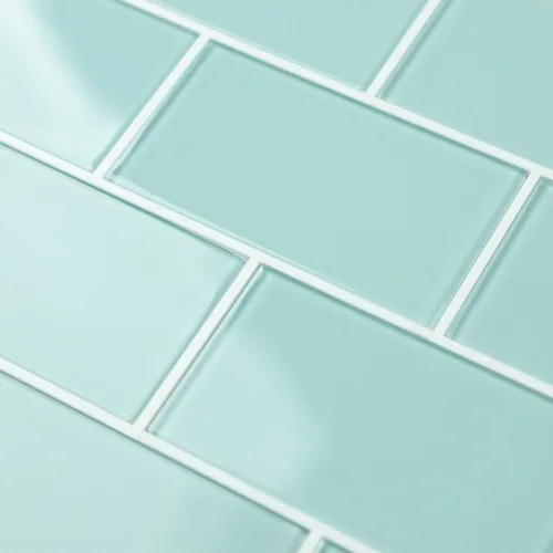 Vista 5 de Azulejo de cristal para despegar y pegar, color azul claro en azulejos de vidrio para pared de cocina y baño (5 hojas, 4.23 pies cuadrados)