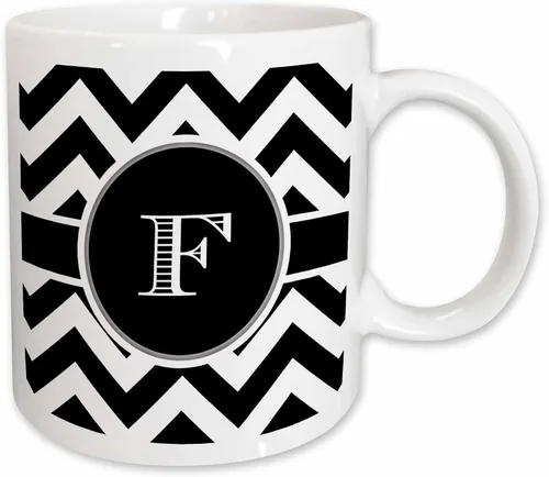 Vista 10 de 3dRose BrooklynMeme Designs - Monograma de cheurón blanco y negro inicial F - Tazas (mug_222068_6)