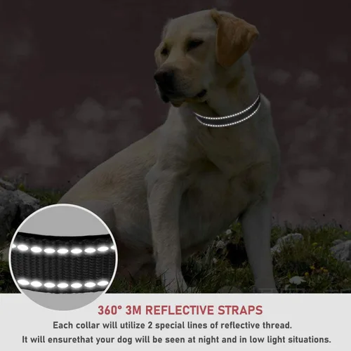 Vista 4 de Collar reflectante para perros con hebilla, collares de nailon ajustables de seguridad para perros pequeños, medianos y grandes, color negro XXS