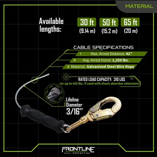 Vista 5 de Frontline RPGC Cable SRL de 30 pies con extremo de gancho de acero Mango de transporte ergonómico y eslogan Alta resistencia, resistente a