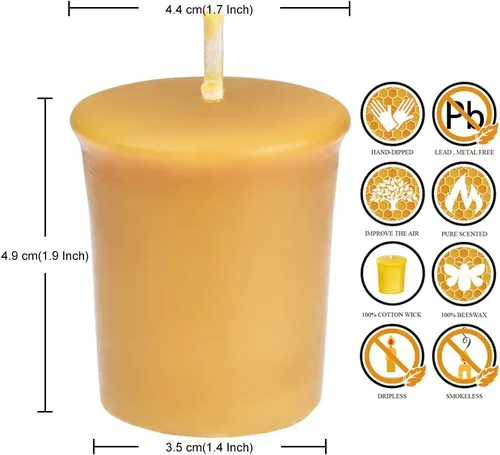 Vista 2 de Velas votivas de cera de abeja pura, paquete de 4 votivas naturales para decoración del hogar, habitación, fiesta, boda, spa, 12 horas de combustión
