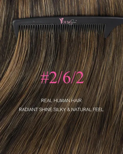 Vista 2 de YoungSee Extensiones de Cabello Humano con Cinta Balayage Extensiones de Cabello con Cinta Marrón Oscuro Extensiones de Cabello con Cinta Ombre