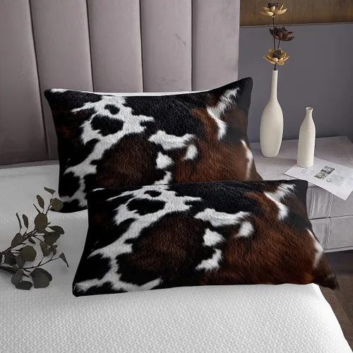 Vista 4 de Feelyou Colchas con estampado de piel de vaca, tamaño King, colcha acolchada de piel de vaca rústica para cabaña y cabaña, juego de colcha con Multi
