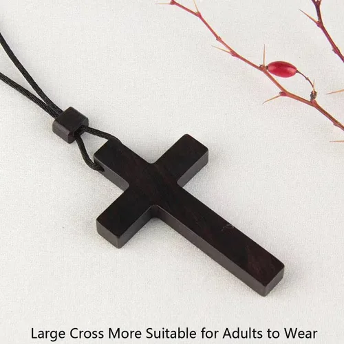 Vista 2 de Collares con colgante de cruz de madera natural para mujeres y hombres, sándalo hecho a mano, regalo de madera colgante de espejo retrovisor
